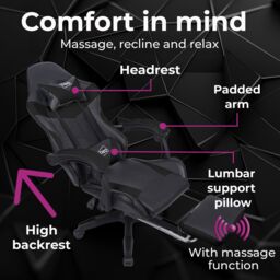 Neo Foot Turbo Massage Leather Recliner PC Gaming Chair with Footrest in Black - thumbnail 4