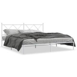 Berkfield Home Metal Bed Frame without Mattress with Headboard White 183x213cm - Size: 183x213 cm - thumbnail 3
