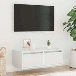 Berkfield Home TV Cabinet with LED Lights White 75x35.5x25 cm - thumbnail 4