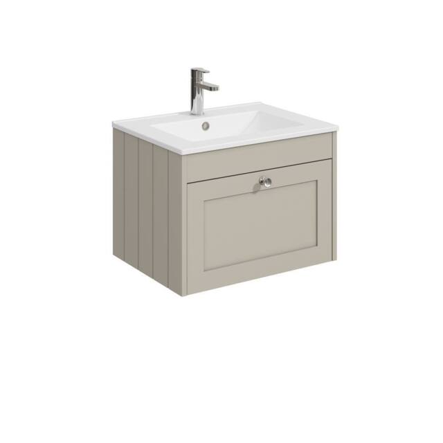 Balterley 600mm Wall Hung 1 Drawer Unit with Basin 1 Tap Hole - Pebble Grey - image 1