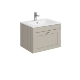 Balterley 600mm Wall Hung 1 Drawer Unit with Basin 1 Tap Hole - Pebble Grey - thumbnail 1
