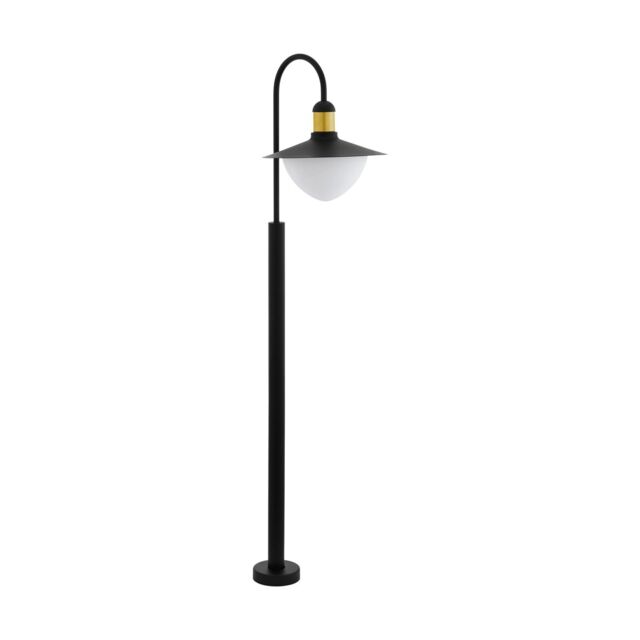 Loops IP44 Outdoor Bollard Light Black & Gold Curved Arm Post 1 x 60W E27 Bulb - image 1