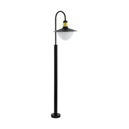 Loops IP44 Outdoor Bollard Light Black & Gold Curved Arm Post 1 x 60W E27 Bulb - thumbnail 1