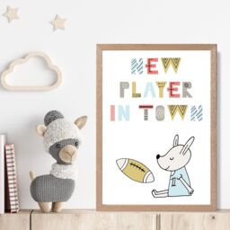 ARTZE Cute New Player in Town Scandi Quote Framed Print SIZE: A3 with Oak Frame in Pale Blue - Size: A4 - thumbnail 2