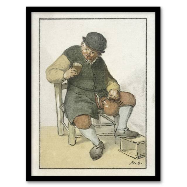 Artery8 Cornelis Ploos van Amstel Seated Farmer with Jug Framed Wall Art Print - Size: A4 - image 1
