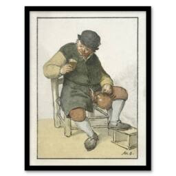 Artery8 Cornelis Ploos van Amstel Seated Farmer with Jug Framed Wall Art Print - Size: A4 - thumbnail 1