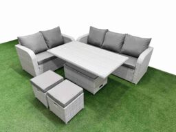 Fimous 7 Seater PE Rattan Wicker Garden Furniture Patio Conservatory Sofa Set w/ Adjustable Lifting Dining or Coffee Table 3 Seater Sofa Love Sofa 2 - thumbnail 2