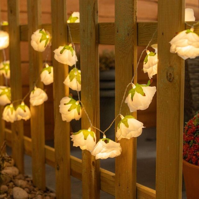 ValueLights 20pc White Floral Outdoor Garden Solar String Lights in Warm White