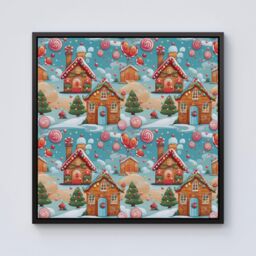Warren Reed - Designer Christmas Gingerbread House Framed Canvas in Black - Size: w10 inch x h10 inch - thumbnail 1