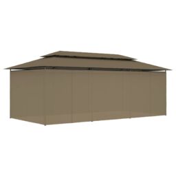 Berkfield Home Gazebo with Curtains 600x298x270 cm Taupe 180 g/m ² in Beige - Size: 600 x 298 x 270 cm - thumbnail 4