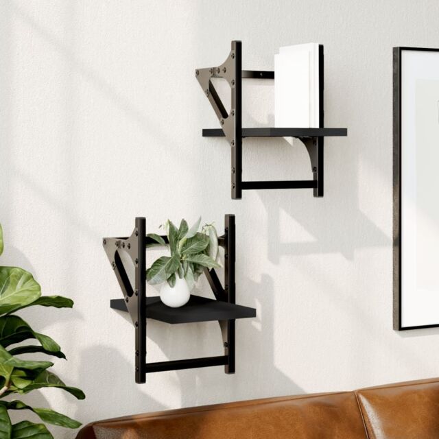 Berkfield Home Wall Shelves with Bars 2 pcs Black 20x25x30 cm - Size: 20 x 25 x 30 cm - image 1