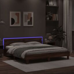 Berkfield Home Bed Frame with LED without Mattress Brown Oak 200x200 cm - thumbnail 4