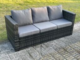 Fimous Outdoor Rattan Garden Furniture Lounge Sofa Set With Oblong Rectagular Coffee Table Arm Chair in Dark Grey - thumbnail 5