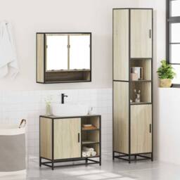 Berkfield Home 3 Piece Bathroom Furniture Set Sonoma Oak Engineered Wood in Tan - thumbnail 4
