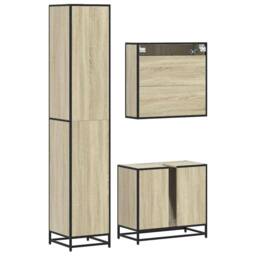 Berkfield Home 3 Piece Bathroom Furniture Set Sonoma Oak Engineered Wood in Tan - thumbnail 7