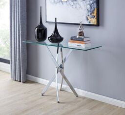 FurnitureboxUK Leonardo Rectangular Glass Console Table with Metal Angled Starburst Legs for Modern Living Room in Silver - thumbnail 1