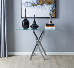 FurnitureboxUK Leonardo Rectangular Glass Console Table with Metal Angled Starburst Legs for Modern Living Room in Silver - thumbnail 2