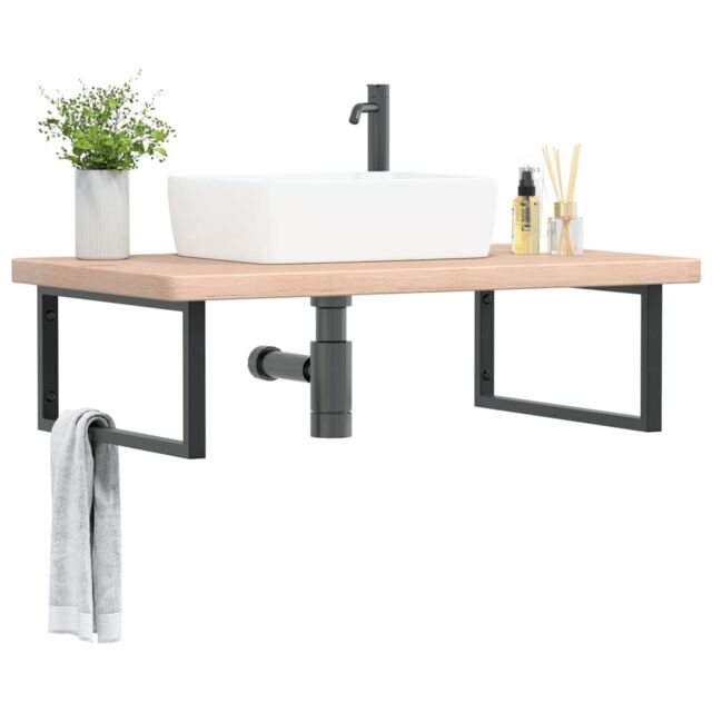 Berkfield Home Basin Shelf Wall Mounted Steel & Solid Wood Oak in Brown - image 1