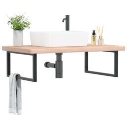 Berkfield Home Basin Shelf Wall Mounted Steel & Solid Wood Oak in Brown - thumbnail 1