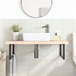 Berkfield Home Basin Shelf Wall Mounted Steel & Solid Wood Oak in Brown - thumbnail 3