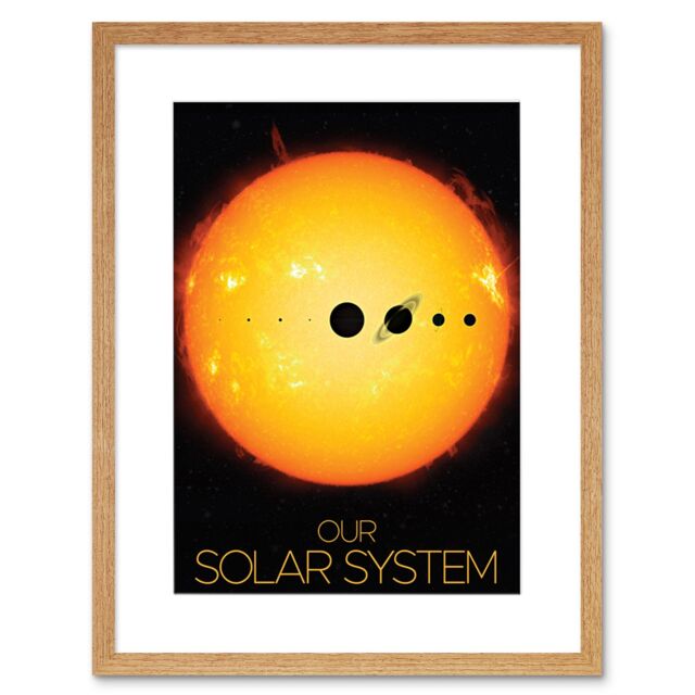 "Artery8 Wall Art Print NASA Our Solar System Planets & Sun Size Comparison Dark Artwork Framed 9X7 Inch in Beige - Size: W7"" x H9""" - image 1