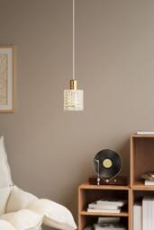 Living and Home Iron Pendant Light with Glass Shade in Gold