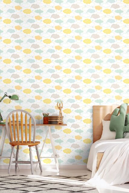 Hoopla Walls Fluffy Clouds 10m Matt Wallpaper in Yellow - image 1