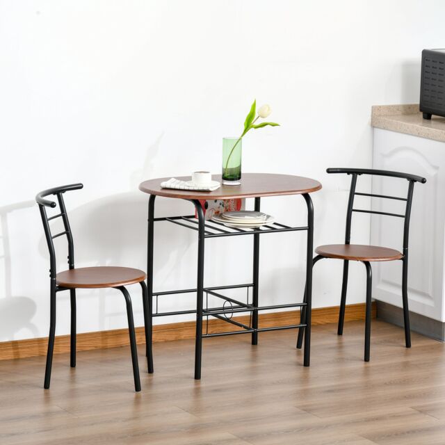 HOMCOM 3 Piece Bar Table Set 2 Stools Industrial Style Dining Room Storage in Light Brown - image 1