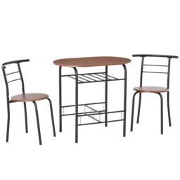 HOMCOM 3 Piece Bar Table Set 2 Stools Industrial Style Dining Room Storage in Light Brown - thumbnail 2