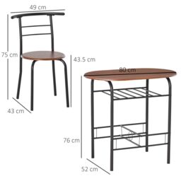 HOMCOM 3 Piece Bar Table Set 2 Stools Industrial Style Dining Room Storage in Light Brown - thumbnail 3