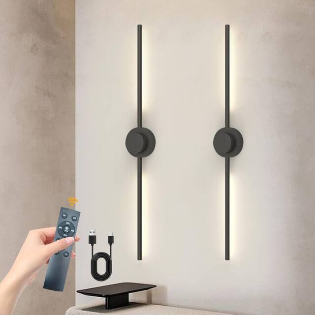 Garwarm Rechargeable LED Wall Sconce Lights Dimmable 3 Colors with Remote in Black - image 1