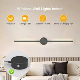 Garwarm Rechargeable LED Wall Sconce Lights Dimmable 3 Colors with Remote in Black - thumbnail 2