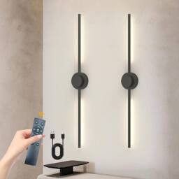 Garwarm Rechargeable LED Wall Sconce Lights Dimmable 3 Colors with Remote in Black
