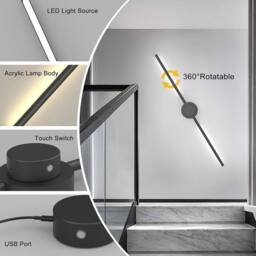Garwarm Rechargeable LED Wall Sconce Lights Dimmable 3 Colors with Remote in Black - thumbnail 6