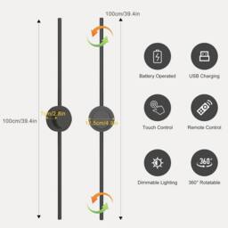 Garwarm Rechargeable LED Wall Sconce Lights Dimmable 3 Colors with Remote in Black - thumbnail 5