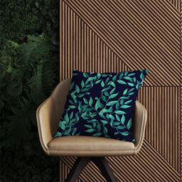 Warren Reed - Designer Delicate Green Foliage Outdoor Cushion in Blue - Size: 45 cm x 45 cm - thumbnail 2