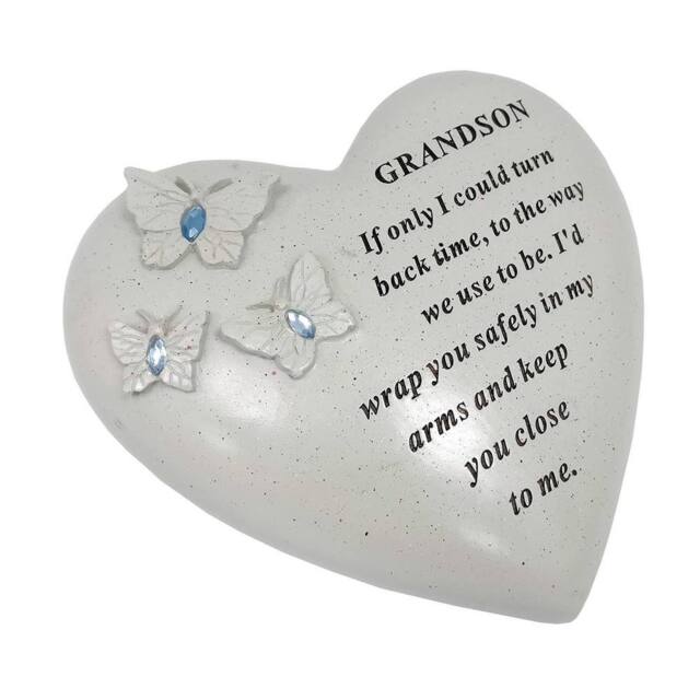 David Fischhoff Graveside Memorial Heart & Butterflies Ornament Plaque Blue Grandson in Off-White - image 1