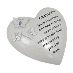 David Fischhoff Graveside Memorial Heart & Butterflies Ornament Plaque Blue Grandson in Off-White - thumbnail 1