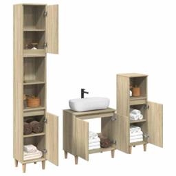 Berkfield Home Durable 3 Piece Bathroom Furniture Set Sonoma Oak Engineered Wood in Light Tan - thumbnail 1