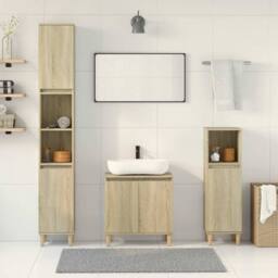 Berkfield Home Durable 3 Piece Bathroom Furniture Set Sonoma Oak Engineered Wood in Light Tan - thumbnail 2