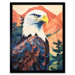 "Artery8 Wall Art Print Majestic Bald Eagle Forest Mountain Landscape Graphic Artwork Art Framed in Black - Size: W12"" x H16""" - thumbnail 1
