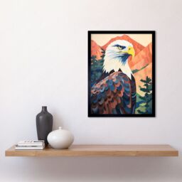 "Artery8 Wall Art Print Majestic Bald Eagle Forest Mountain Landscape Graphic Artwork Art Framed in Black - Size: W12"" x H16""" - thumbnail 2