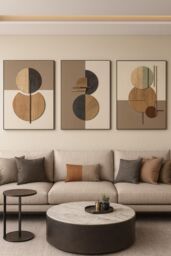Mafett Set of 3 Abstract Circle Canvas Wall Art in Beige - Size: A2 - thumbnail 1