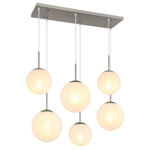 Netlighting Kop Cluster Pendant Nickel Balls Alabaster Optic Glass Shade 6x E27 in Grey - image 1