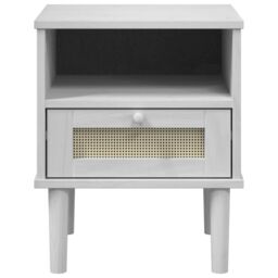 Berkfield Home Bedside Cabinet SENJA Rattan Look White 40x35x48 cm Solid Wood Pine - Size: 40 x 35 x 48 cm - thumbnail 6