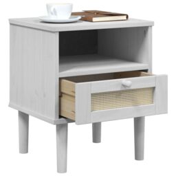 Berkfield Home Bedside Cabinet SENJA Rattan Look White 40x35x48 cm Solid Wood Pine - Size: 40 x 35 x 48 cm - thumbnail 4