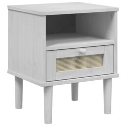 Berkfield Home Bedside Cabinet SENJA Rattan Look White 40x35x48 cm Solid Wood Pine - Size: 40 x 35 x 48 cm - thumbnail 2
