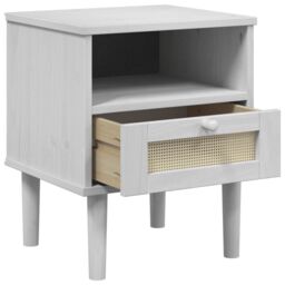 Berkfield Home Bedside Cabinet SENJA Rattan Look White 40x35x48 cm Solid Wood Pine - Size: 40 x 35 x 48 cm - thumbnail 5