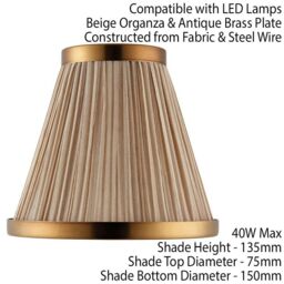 "Loops 6"" Luxury Round Tapered Lamp Shade Beige Pleated Organza Fabric & Antique Brass in Metallics" - thumbnail 2