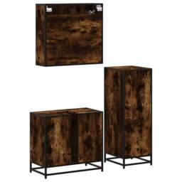 Berkfield Home 3 Piece Bathroom Furniture Set Smoked Oak Engineered Wood in Brown - thumbnail 8